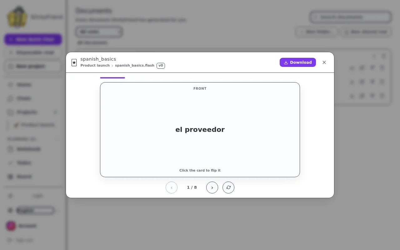 A flashcard deck StickyFriend generated from uploaded study material
